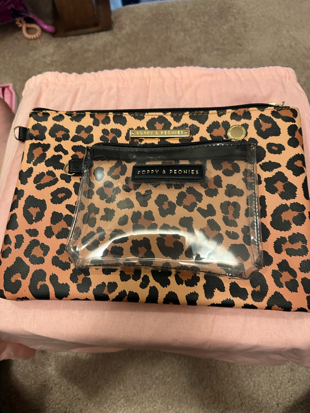Poppy & Peonies Leopard Print Clear Front Clutch - Brown & Black